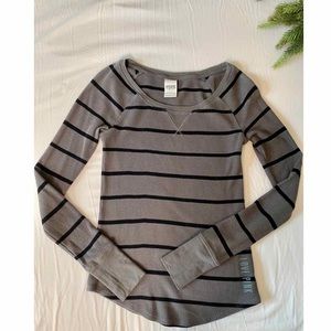 Victoria’s Secret PINK Grey and Black Striped Long Sleeve Top